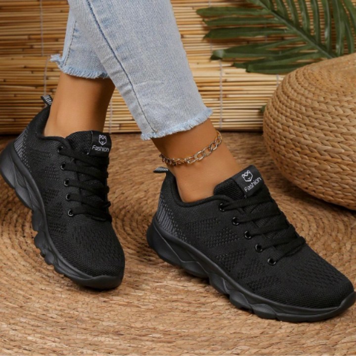 Sportieve dames sneakers met veters, antislipzool, zijaanzicht, ademend, modern, comfortabel