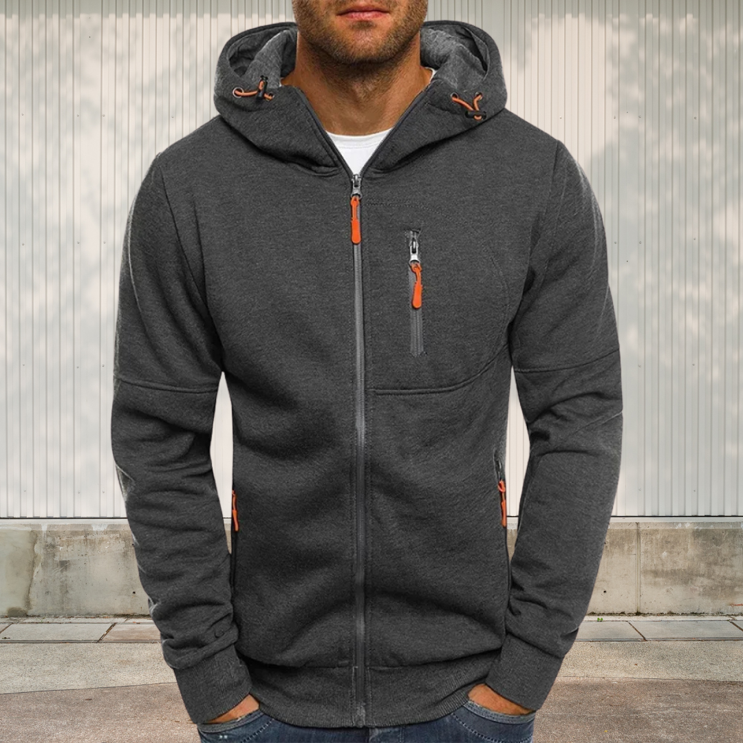 Sportieve heren hoodie in donkerblauw met rits, ademend en veelzijdig voor sport en vrije tijd