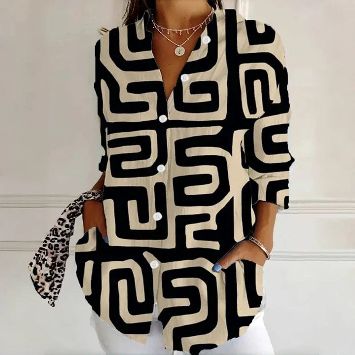 Stella Damesblouse, 100% katoen, geometrisch patroon, ademende stof, dagelijks gebruik, zomer, lente mode