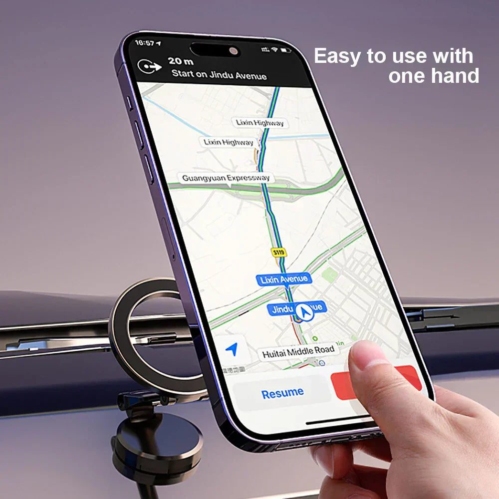 Compacte universele magnetische telefoonhouder voor auto, 360° draaibaar en opvouwbaar voor dashboard.
