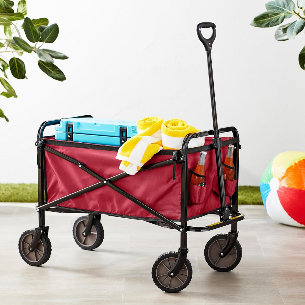 Praktische hulpwagen AM1, makkelijk opvouwbaar voor transport en opslag, ideaal voor vakantie.