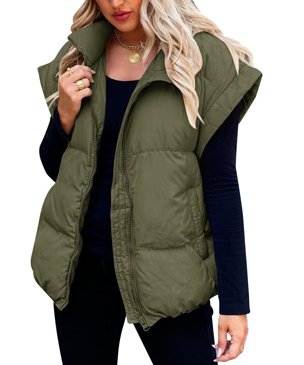 Warm dames wintervest: gewatteerd puffer model. Ideaal als mouwloos mode-item voor de koudere dagen.