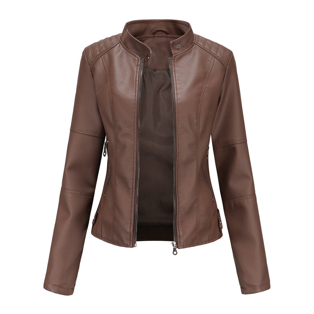 Chic damesjack Romy van hoogwaardig PU leer, combineert elegantie met comfort voor dagelijks gebruik.
