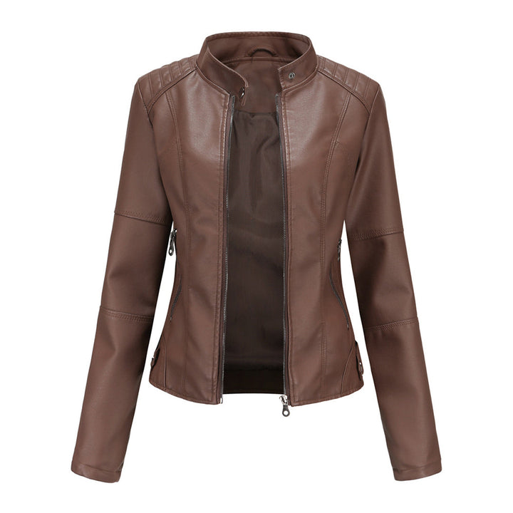 Chic damesjack Romy van hoogwaardig PU leer, combineert elegantie met comfort voor dagelijks gebruik.