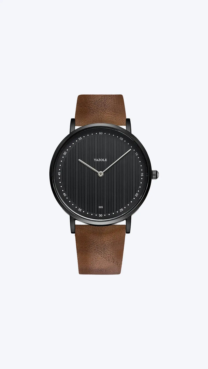 Heren horloge 'Henry' om de pols, een tijdloos leren accessoire voor elke gelegenheid.