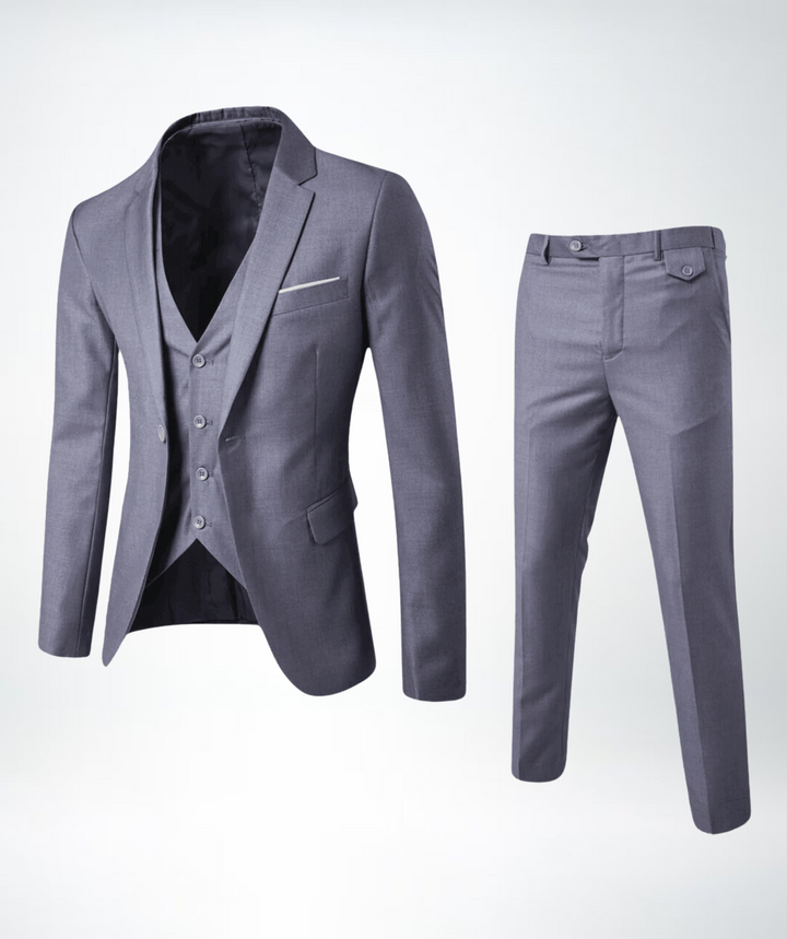 Lucas driedelig herenpak voor bruiloften; stijlvolle outfit voor de bruidegom of gasten, elegant en formeel.