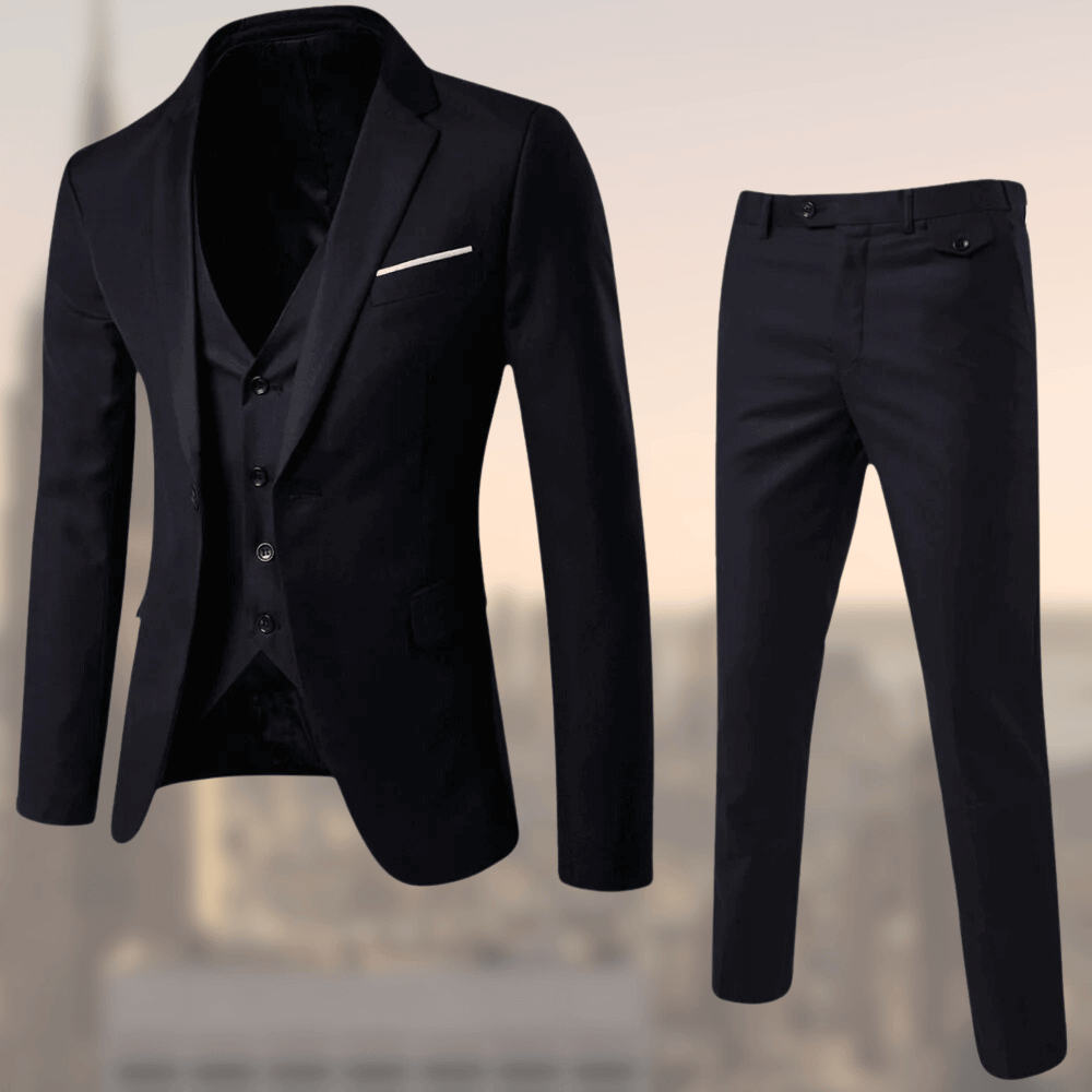 Compleet Lucas driedelig herenpak met colbert, gilet en pantalon, veelzijdig en stijlvol voor elke gelegenheid.
