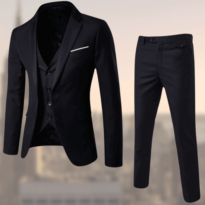Compleet Lucas driedelig herenpak met colbert, gilet en pantalon, veelzijdig en stijlvol voor elke gelegenheid.