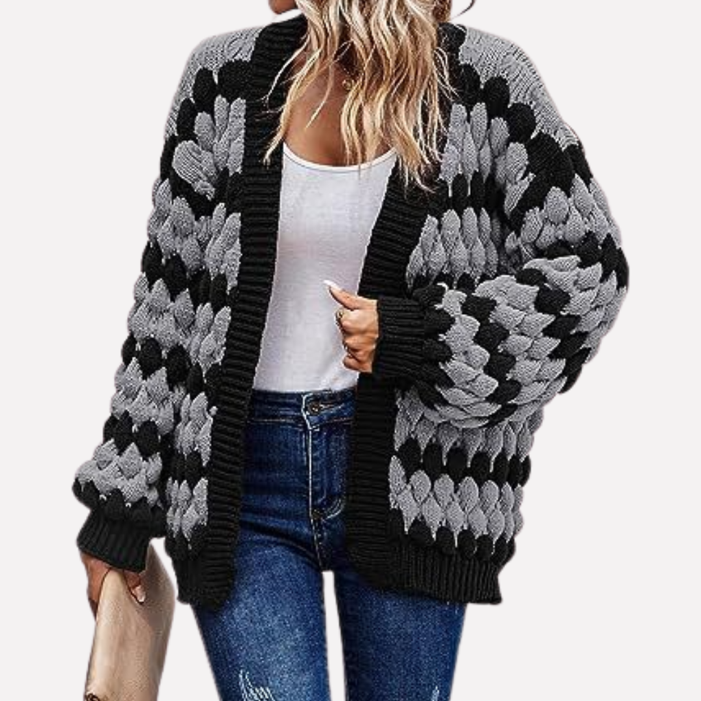 Vrouwen open-front cardigan in modieuze kleur, gedragen als stijlvol laagjesstuk. Veelzijdig en comfortabel vest.