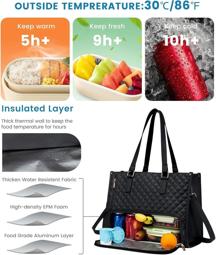Unisex 2-in-1 draagtas voor laptop en lunch, met handige organizer vakken. Ideaal voor professionals.