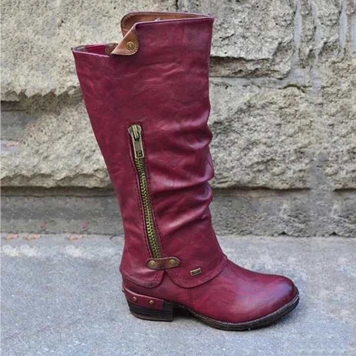 Elegante hoge Alina dameslaarzen, perfect voor herfst- en wintermode. Met verborgen vakje voor extra gemak en stijl.
