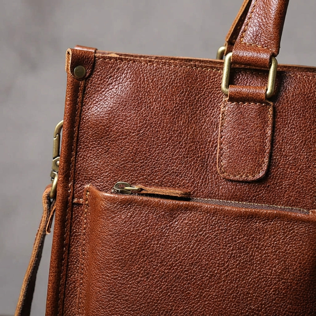 Ruime zakelijke aktetas van Leatheron, perfect als laptoptas of reistas voor professionals, bruin design.