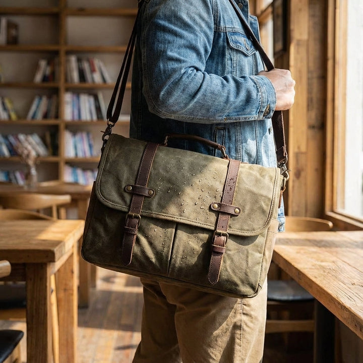 Stijlvolle bruine leren heren messenger tas MetroSatchel. Perfecte duurzame schoudertas voor werk en dagelijks gebruik.