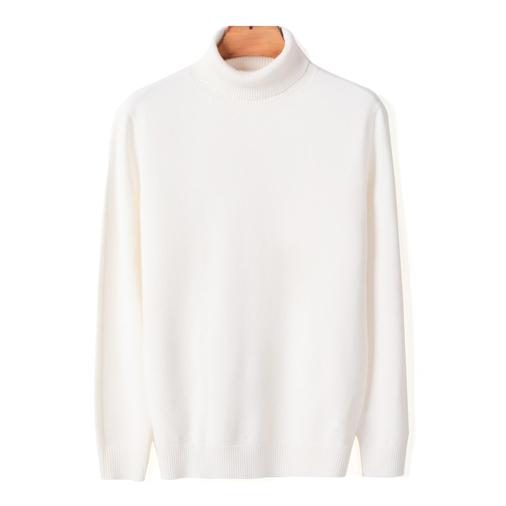 Zachte hoge kraag van een stijlvolle heren coltrui, biedt extra warmte en elegantie voor koude dagen.