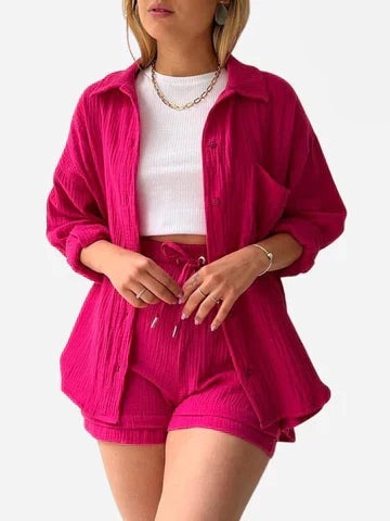 Comfortabele dames co-ord set van luchtig katoen, ideaal voor een relaxte zomerse casual chic look.