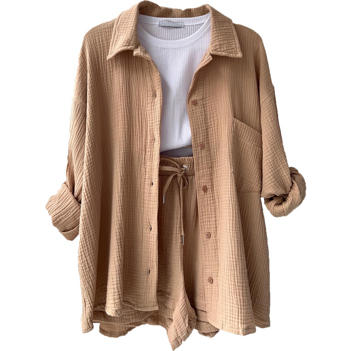 Ademende dames co-ord set met losse pasvorm voor ultiem comfort, perfecte zomerse vrijetijdskleding.