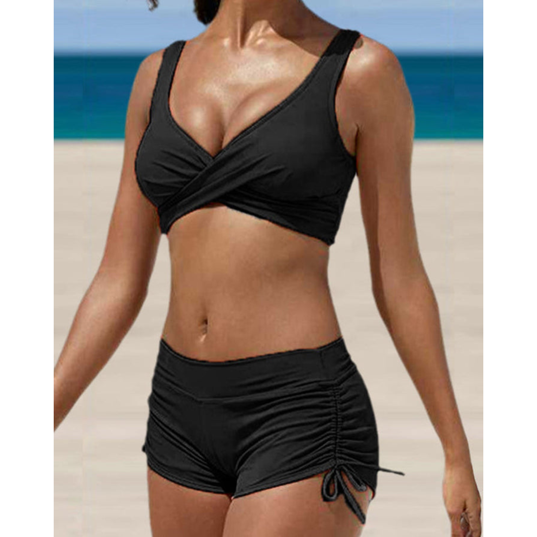 Comfortabele dames corrigerende bikini, figuurcorrigerende zwarte badkleding met verstelbare bandjes voor de zomer strand.