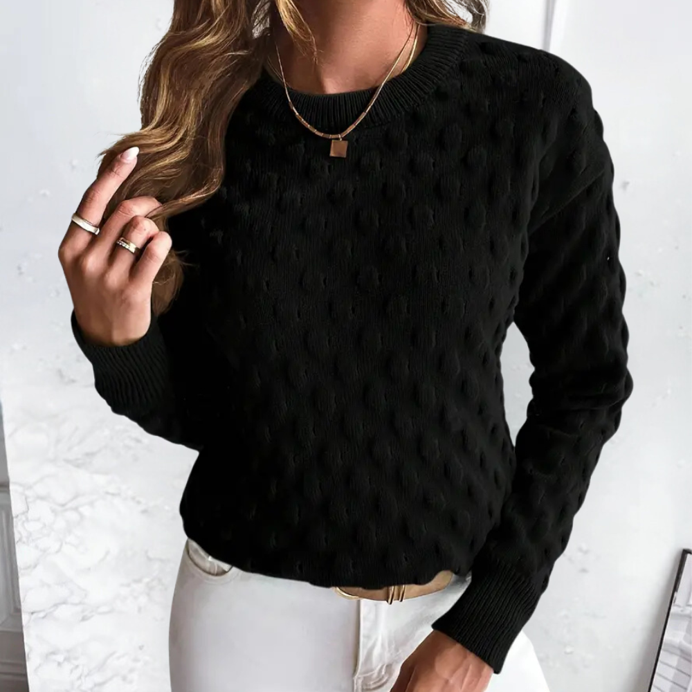 Modieuze dames wintertrui van luxe kasjmier. Stijlvolle Noa trui met elegant breipatroon.