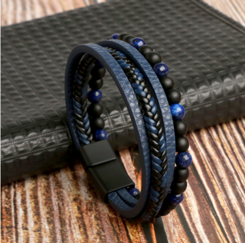 Leren heren armbandenset, een stijlvolle cadeautip. Chique polsband accessoire voor elke gelegenheid.