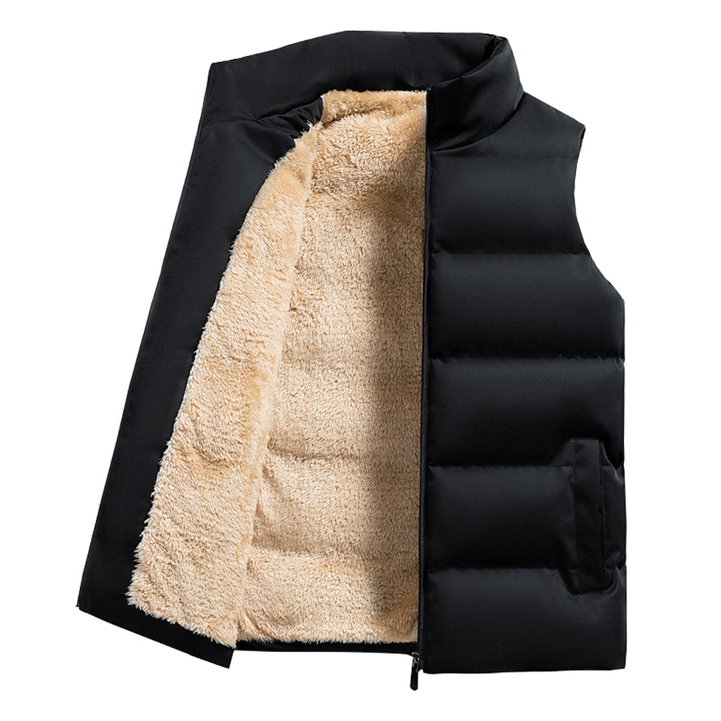 Stijlvolle heren bodywarmer met bontaccenten, perfect voor herfst en wintermode.