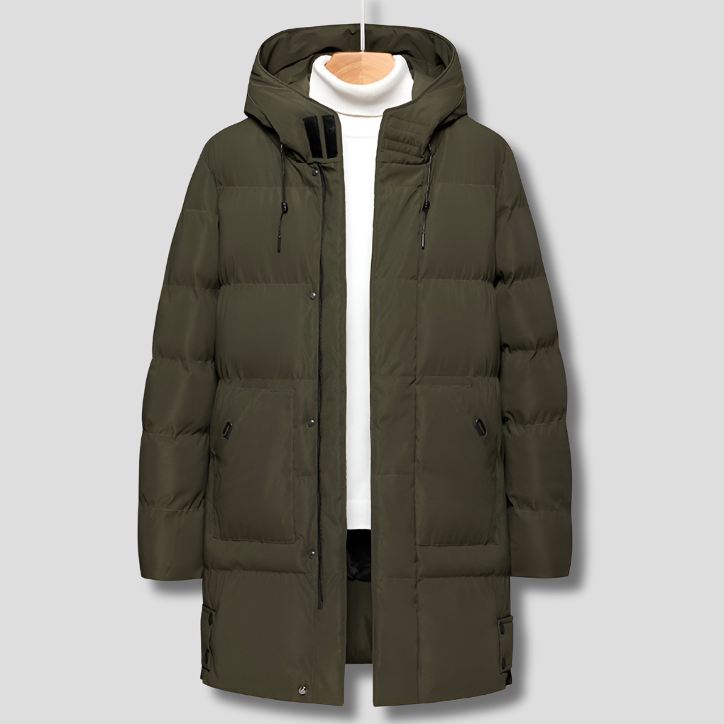 Casual heren winterjas, een warme parka met capuchon, perfect voor koude winterweer.