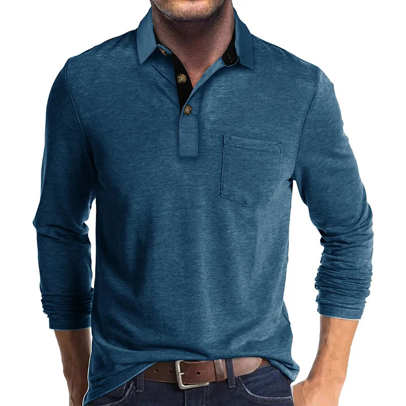 Comfortabele heren polo met lange mouwen, ademend textiel voor herfstmode. Stijlvol & praktisch.