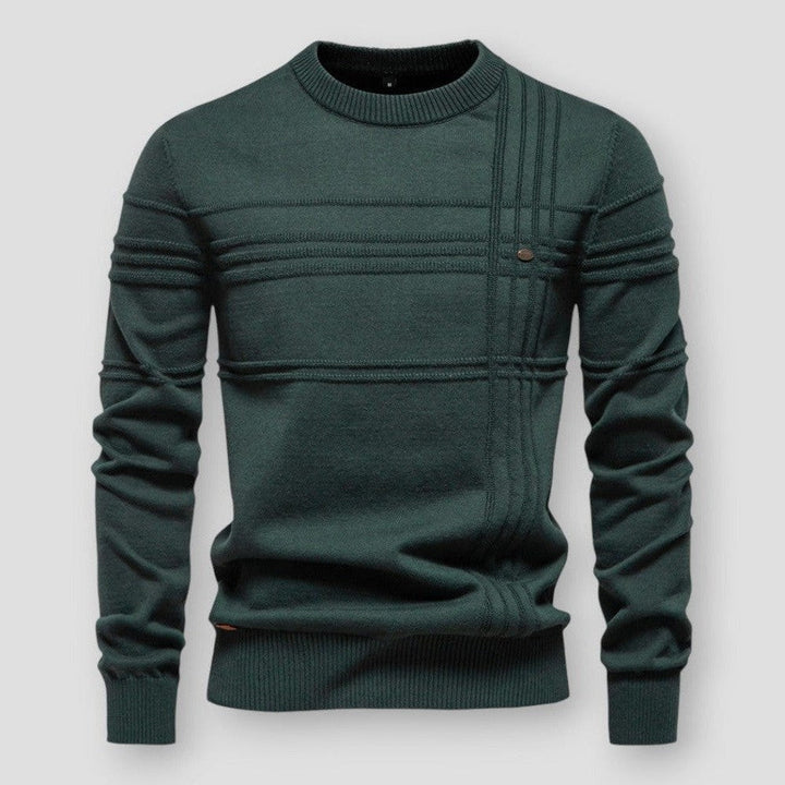 Moderne herenmode: een elegante ronde hals trui voor een stijlvolle en comfortabele uitstraling.