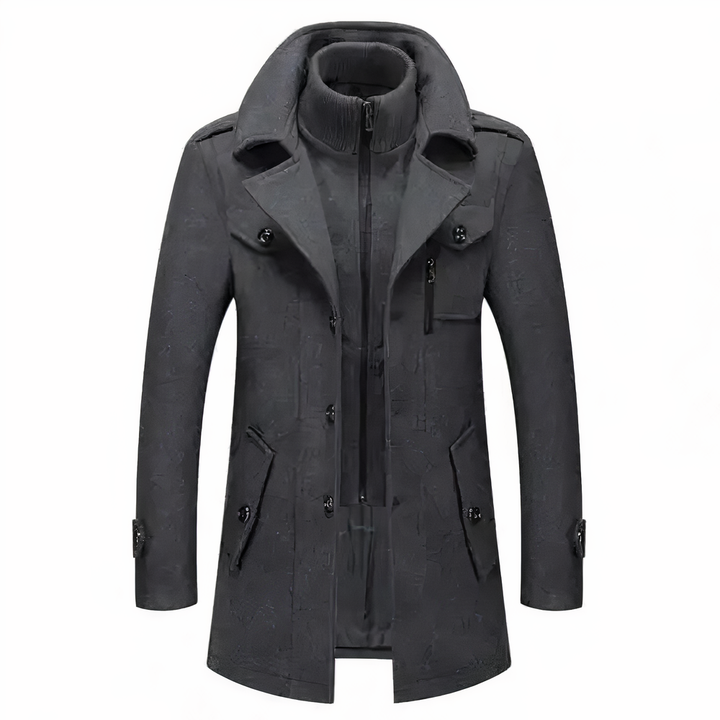 Luxe herenjas 'Milan' met opvallende dubbele kraag. Een stijlvolle en comfortabele keuze voor elke moderne man.