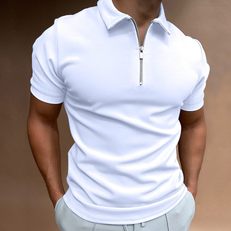 Comfortabele heren ritspolo in effen kleur met kraag. Perfect voor een moderne casual stijl.