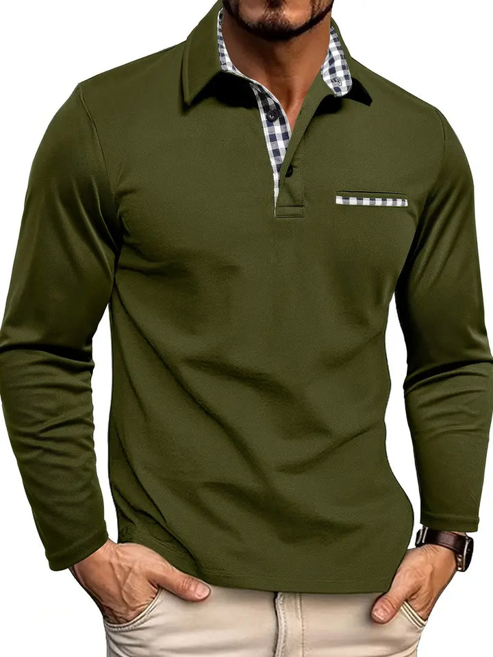 Klassieke herenpolo met lange mouwen, veelzijdig voor casual en smart-casual gelegenheden. Tijdloze herenkleding voor vier seizoenen.