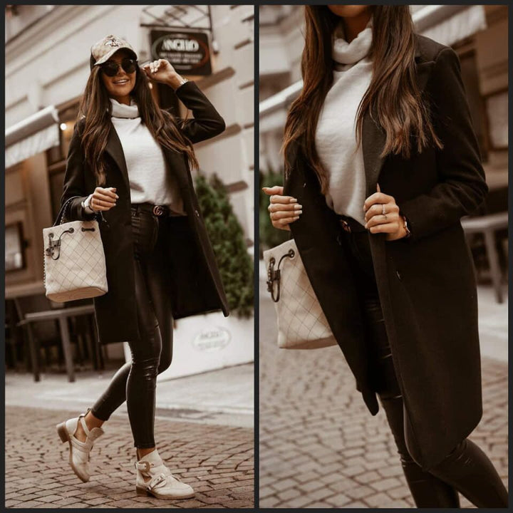 Trendy lange kaki damesjas, perfect als stijlvolle overgangsjas. Comfortabele mode bovenkleding voor vrouwen.