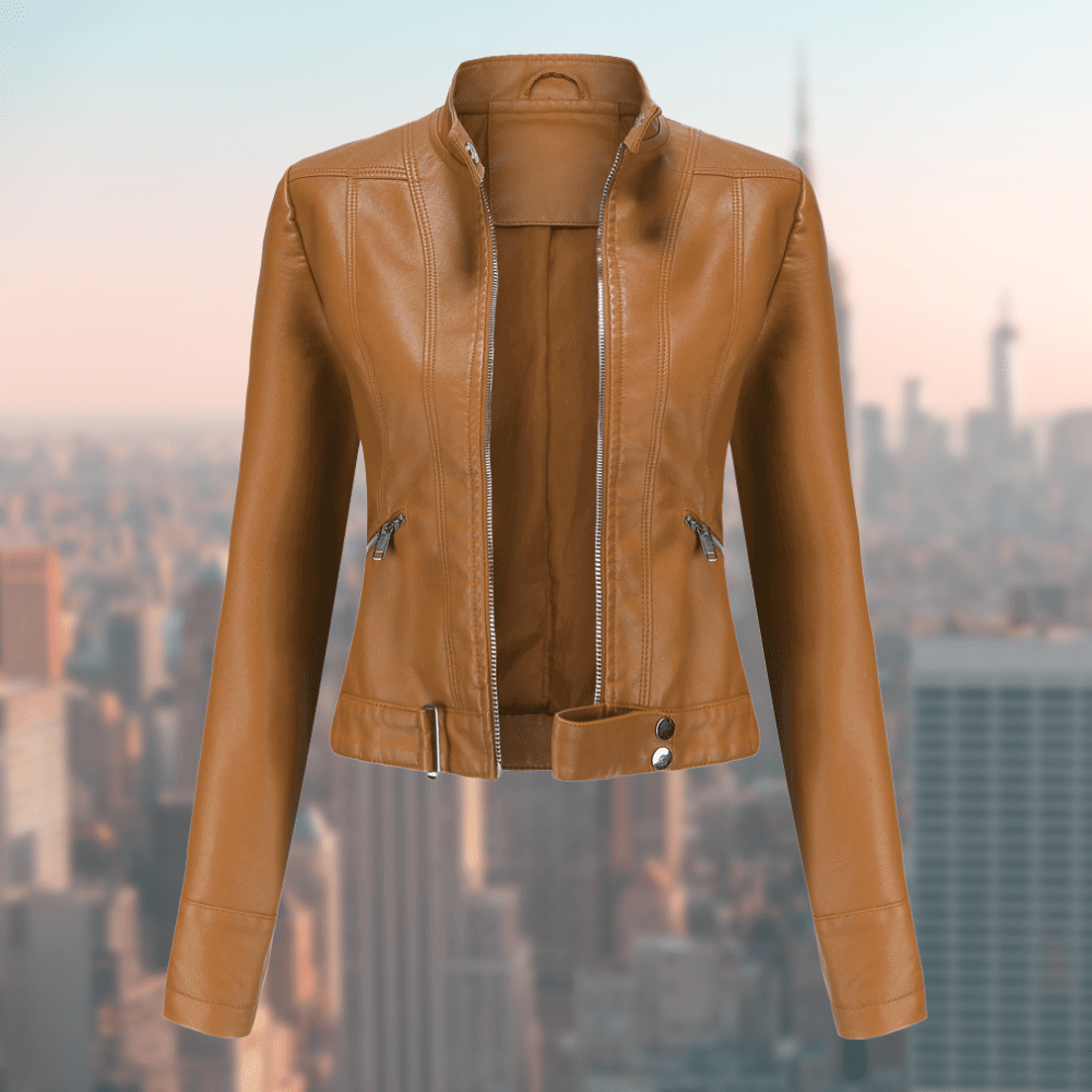 Vrouwelijke en modieuze leren damesjas met een tijdloos design, perfect als outerwear.