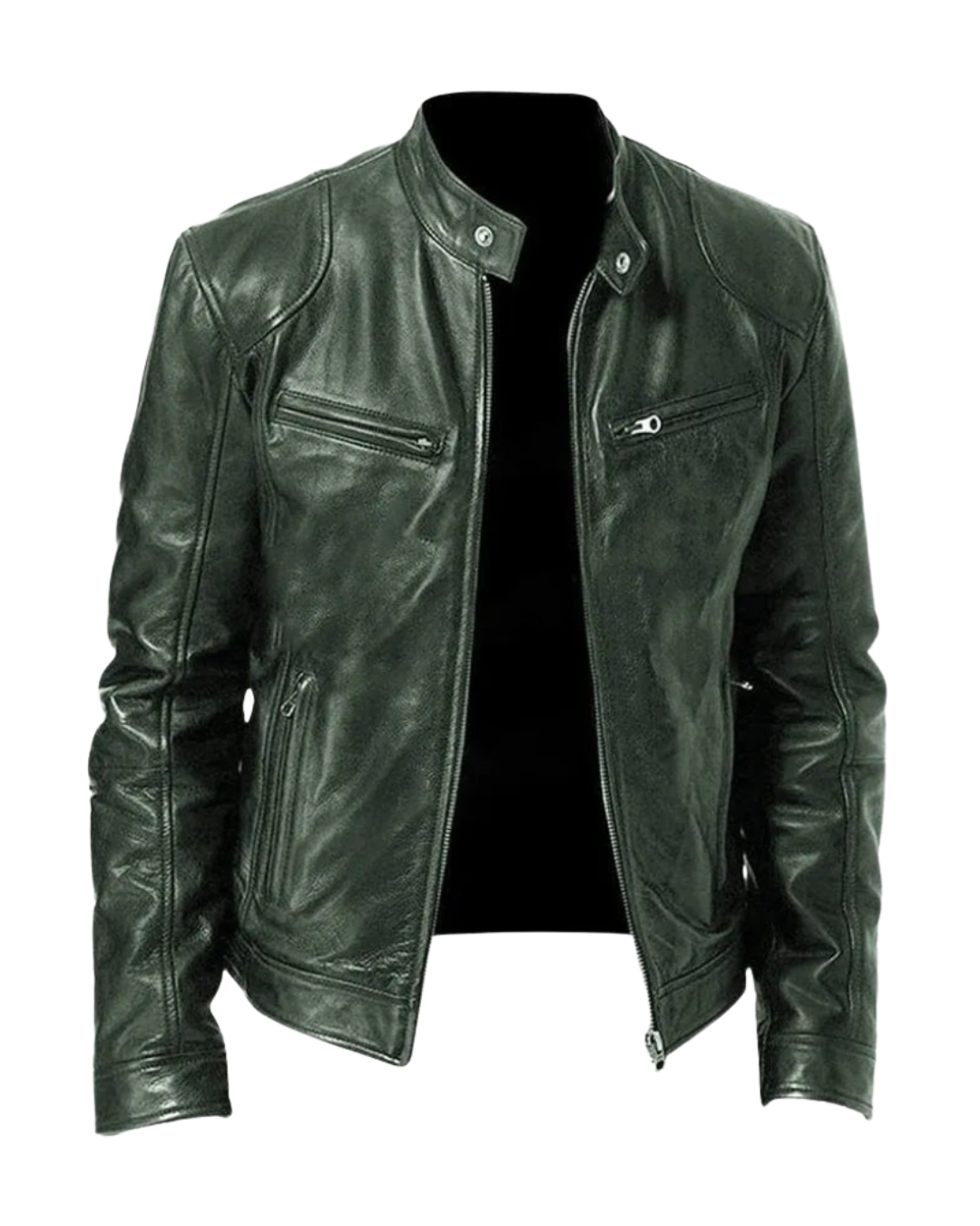 Stijlvolle slim fit heren racer jas, zwart met scherp design en moderne ritsdetails. Perfecte bovenkleding.