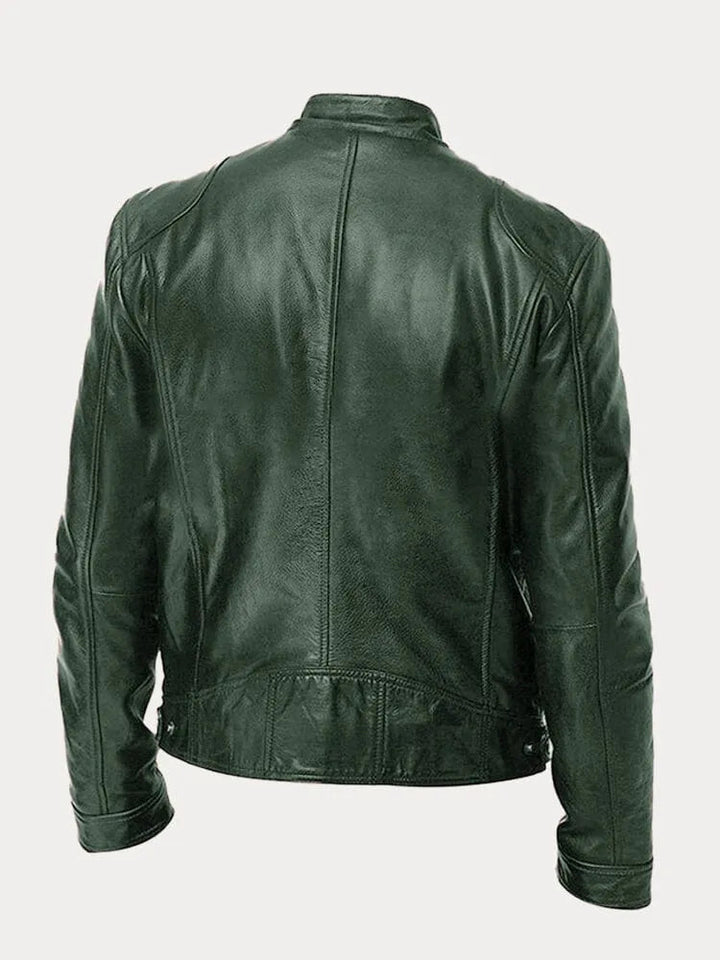 Volledig zicht op de zwarte slim fit heren racer jas, ideaal voor een casual of smart-casual outfit.