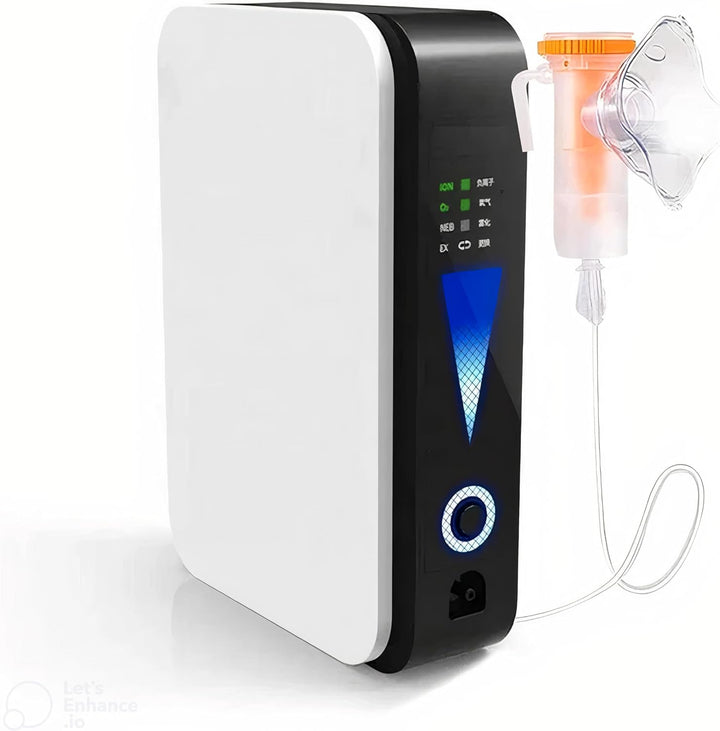 Stille, compacte draagbare zuurstofconcentrator OxyLife voor thuisgebruik en reizen. Ondersteunt ademhaling en welzijn.