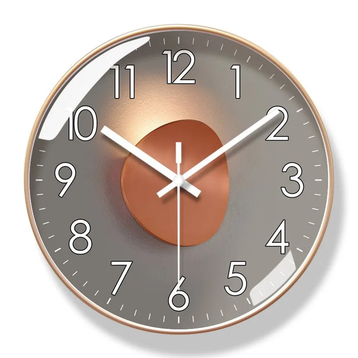 Elegante stille design wandklok; minimalistische elegantie, kwartsuurwerk, 25x25 cm, verfijnd woonaccent.