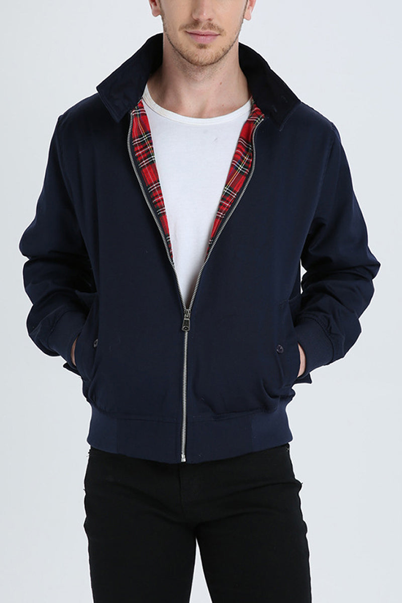 Stijlvolle Harrington-jas voor heren in klassiek design, met opstaande kraag, geribbelde manchetten en praktische zakken.