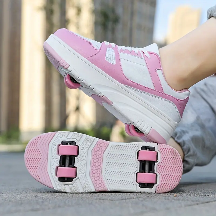 Stijlvolle kinderrolschaatsen met afneembare wielen voor buitenavonturen, die een actieve levensstijl bevorderen. Roze, zwart en wit beschikbaar.