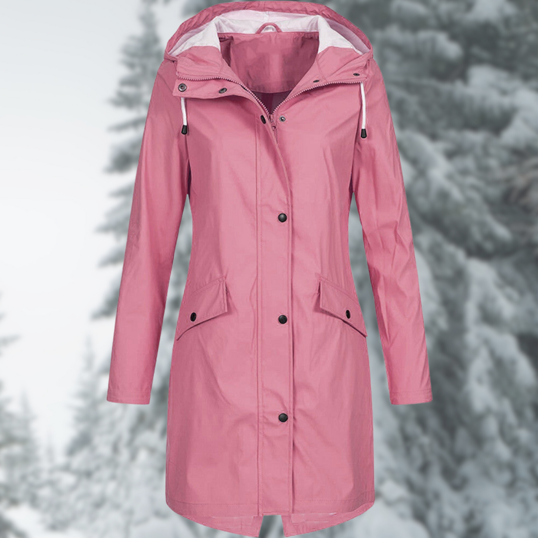 Stijlvolle, waterdichte dames regenjas met verstelbare capuchon, trendy design en ideaal voor nat weer.