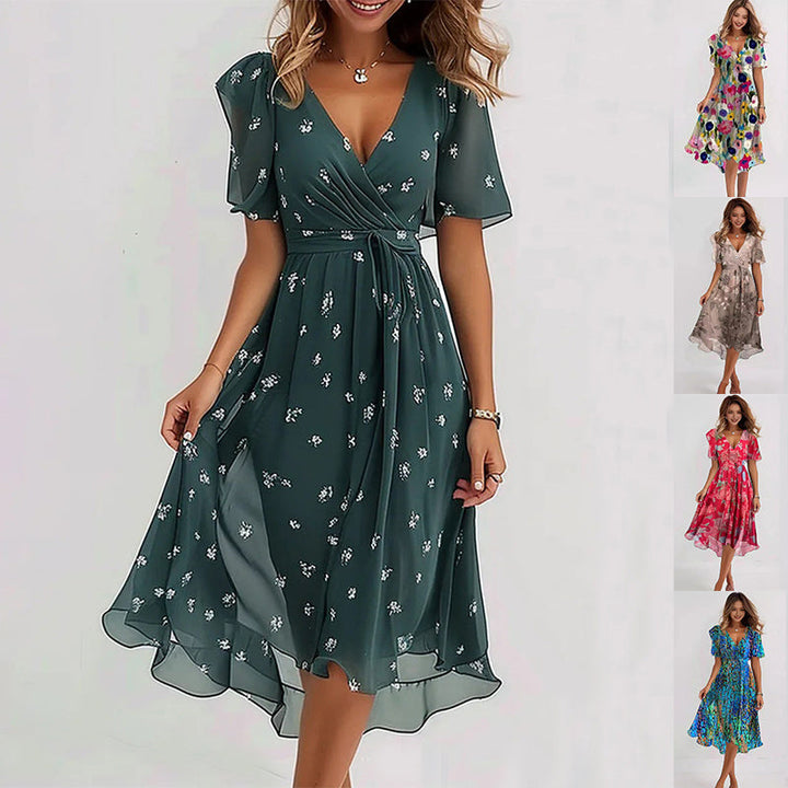 Midi-jurk met bloemenprint, elegante pasvorm, ideaal voor elke gelegenheid, comfortabel en tijdloos.