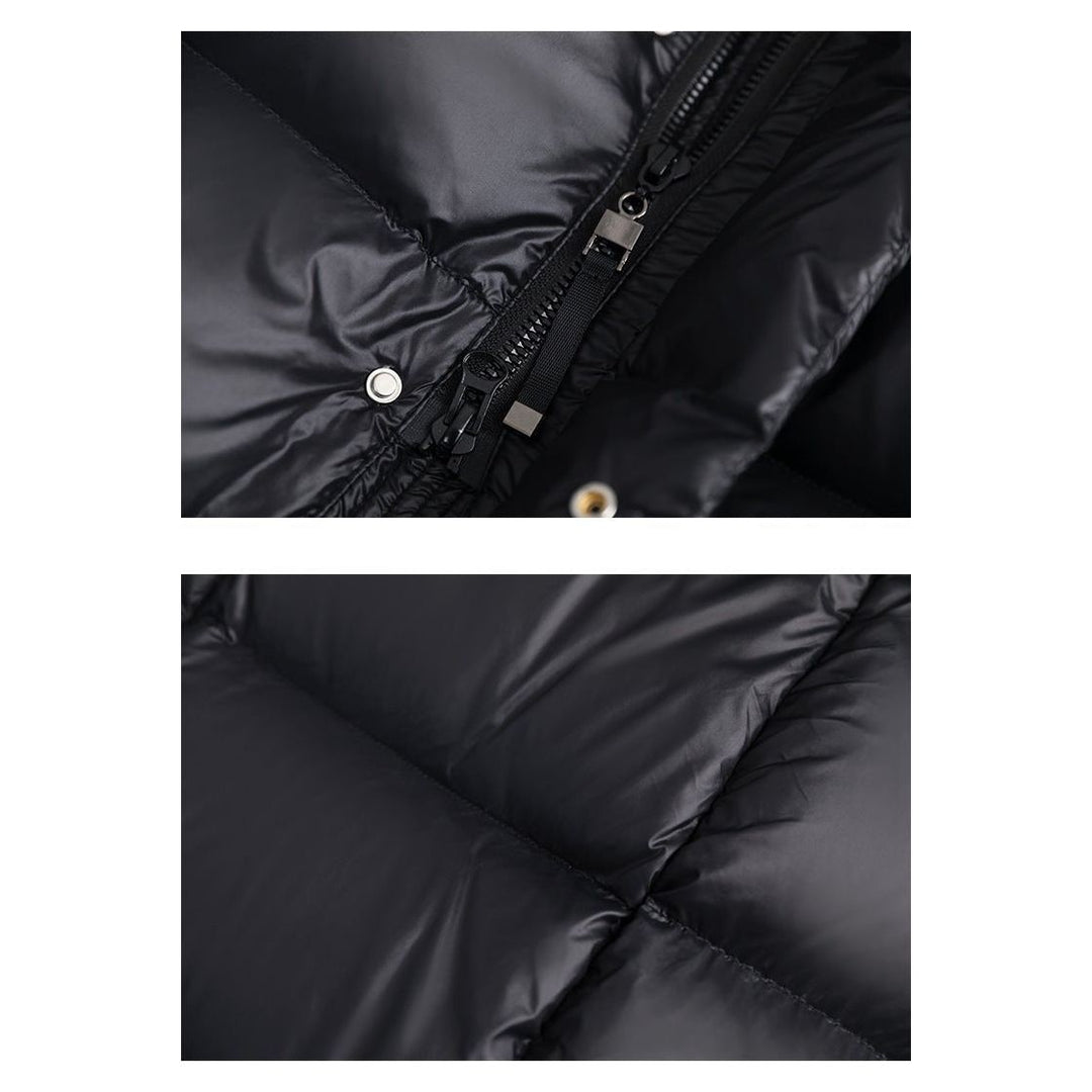 Stijlvolle dames dons winterjas, waterdicht, elegant, zwarte kleur, houdt warm en biedt optimale bescherming.