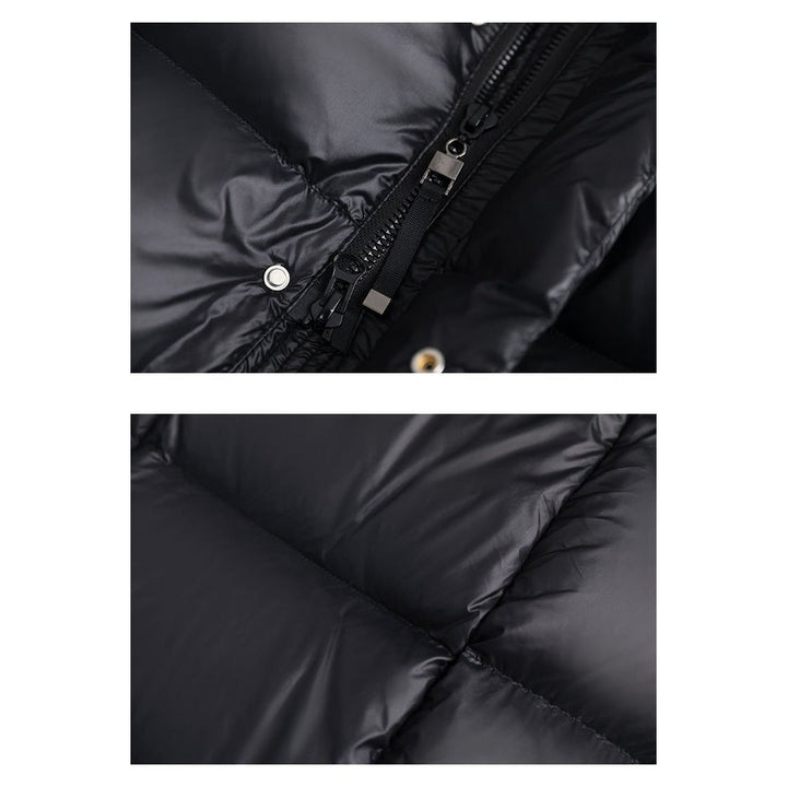 Stijlvolle dames dons winterjas, waterdicht, elegant, zwarte kleur, houdt warm en biedt optimale bescherming.