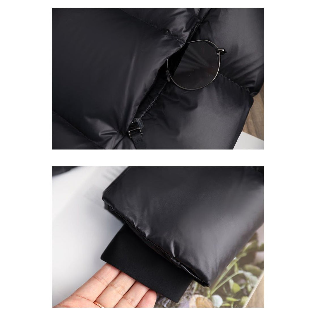 Stijlvolle dames dons winterjas, waterdicht, elegant, zwarte kleur, houdt warm en biedt optimale bescherming.