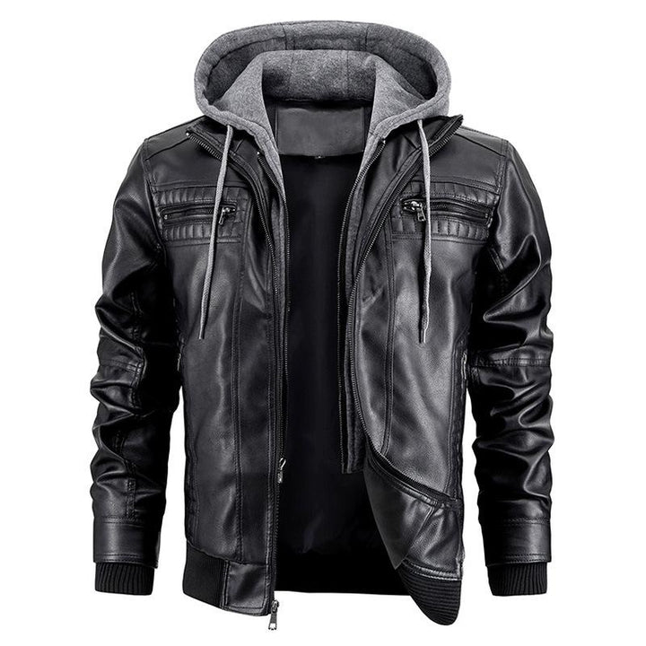Stijlvol heren capuchonjack met ritszakken en afneembare capuchon in een modern, slank design.