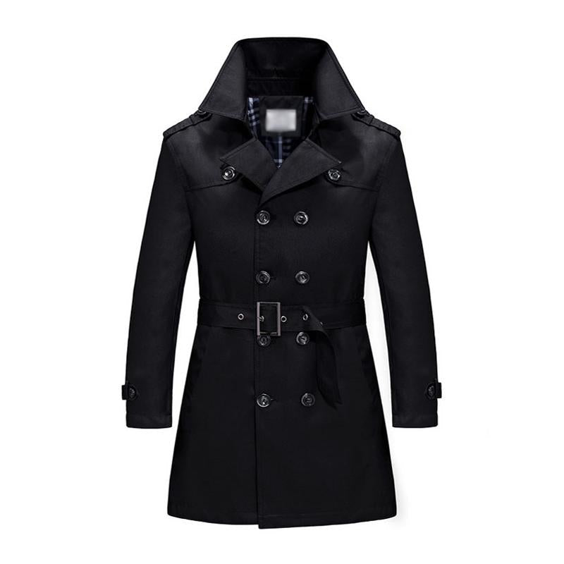 Getailleerde heren trenchcoat, dubbele rij, middellang, in beige, ideale stijlvolle jas voor koele dagen.