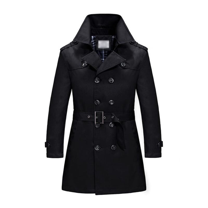 Getailleerde heren trenchcoat, dubbele rij, middellang, in beige, ideale stijlvolle jas voor koele dagen.