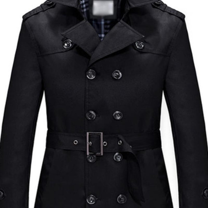Getailleerde heren trenchcoat, dubbele rij, middellang, in beige, ideale stijlvolle jas voor koele dagen.