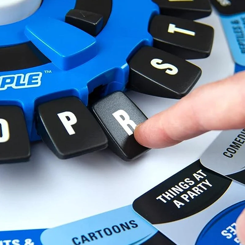 Tapple spellenset met draaibaar letterwiel en categoriekaarten, ideaal familiespel, bevordert snel denken en creativiteit