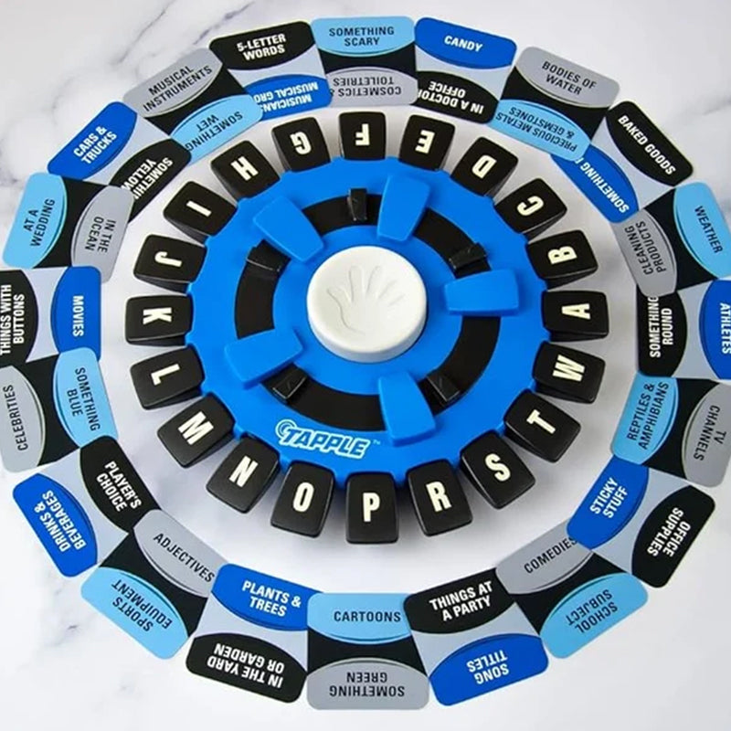 Tapple spellenset met draaibaar letterwiel en categoriekaarten, ideaal familiespel, bevordert snel denken en creativiteit