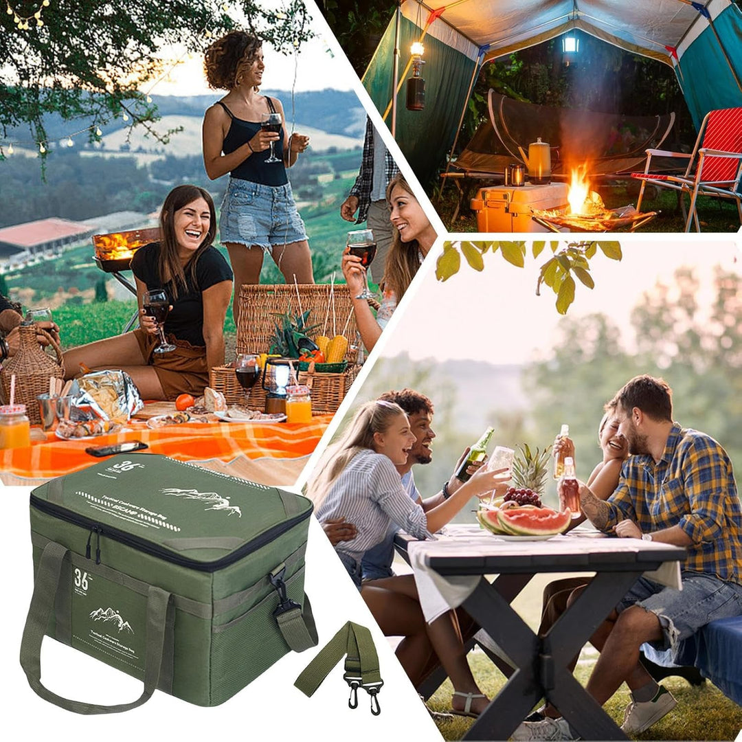 Compacte maar ruime 36L camping duffeltas met afneembare tafel, perfect voor kampeeruitrusting.